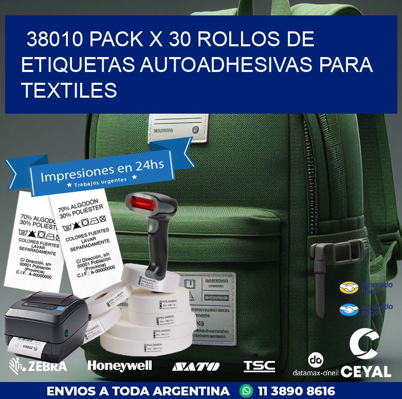 38010 PACK X 30 ROLLOS DE ETIQUETAS AUTOADHESIVAS PARA TEXTILES
