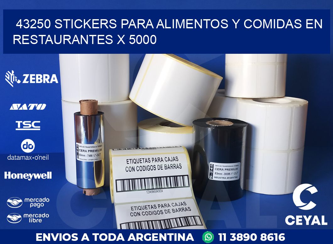 43250 STICKERS PARA ALIMENTOS Y COMIDAS EN RESTAURANTES X 5000