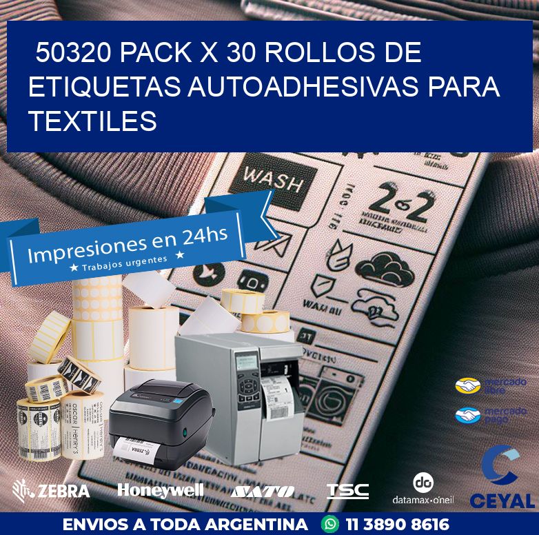 50320 PACK X 30 ROLLOS DE ETIQUETAS AUTOADHESIVAS PARA TEXTILES