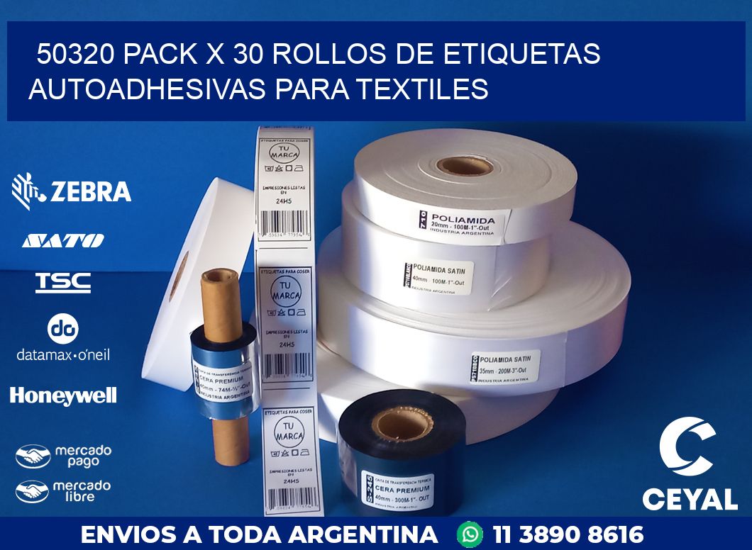 50320 PACK X 30 ROLLOS DE ETIQUETAS AUTOADHESIVAS PARA TEXTILES