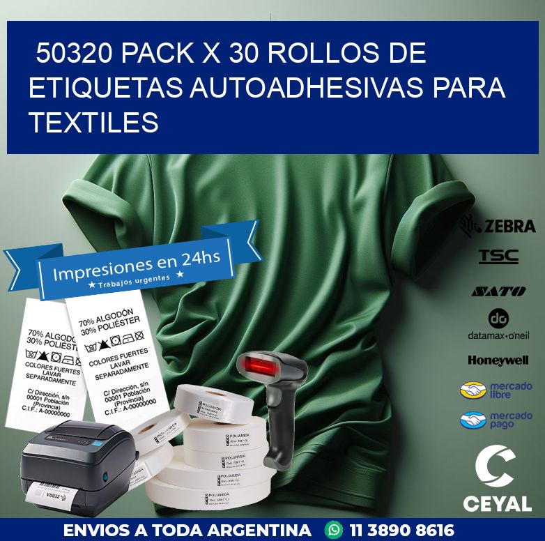 50320 PACK X 30 ROLLOS DE ETIQUETAS AUTOADHESIVAS PARA TEXTILES