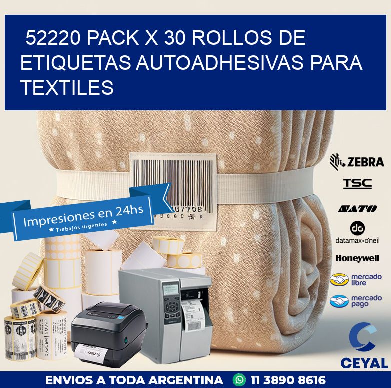 52220 PACK X 30 ROLLOS DE ETIQUETAS AUTOADHESIVAS PARA TEXTILES