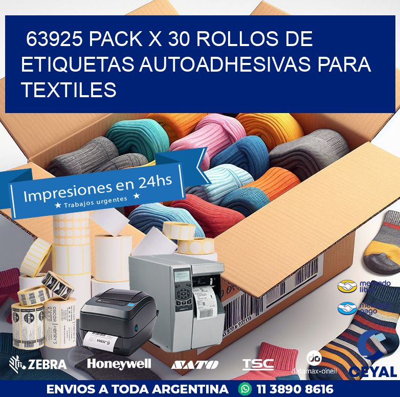 63925 PACK X 30 ROLLOS DE ETIQUETAS AUTOADHESIVAS PARA TEXTILES