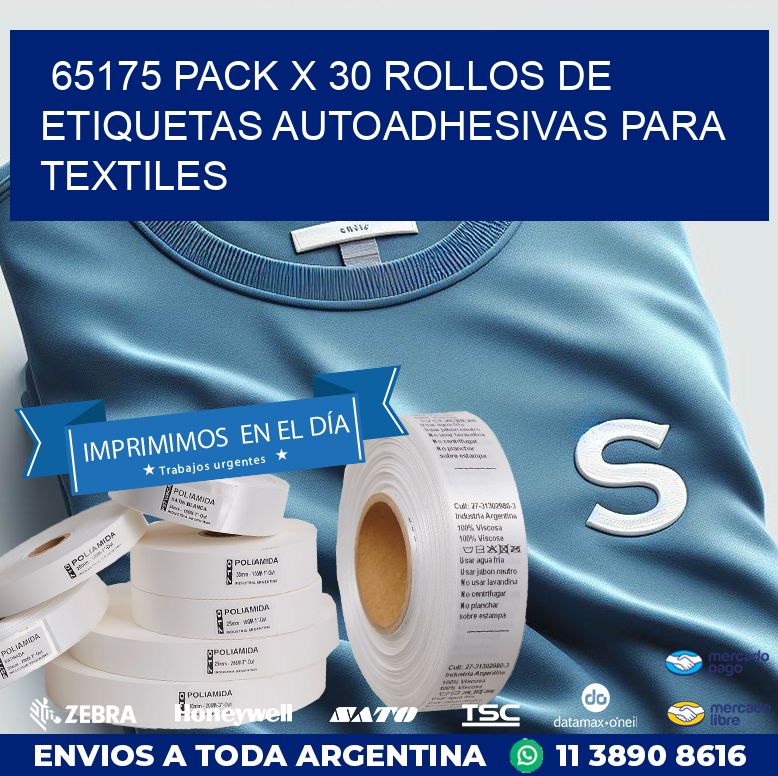 65175 PACK X 30 ROLLOS DE ETIQUETAS AUTOADHESIVAS PARA TEXTILES