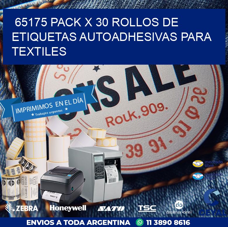 65175 PACK X 30 ROLLOS DE ETIQUETAS AUTOADHESIVAS PARA TEXTILES