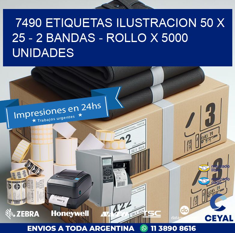 7490 ETIQUETAS ILUSTRACION 50 X 25 – 2 BANDAS – ROLLO X 5000 UNIDADES