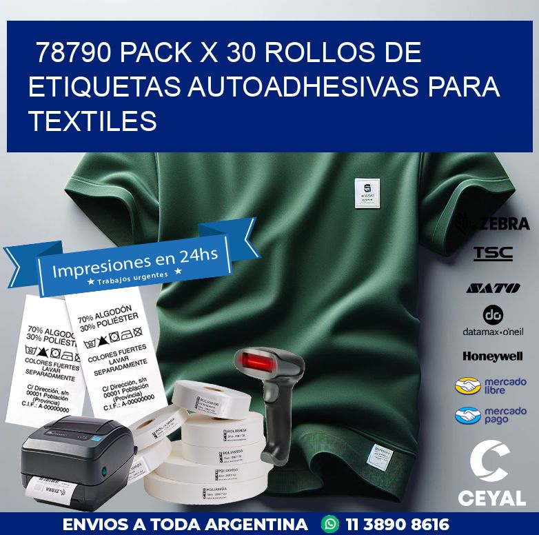 78790 PACK X 30 ROLLOS DE ETIQUETAS AUTOADHESIVAS PARA TEXTILES