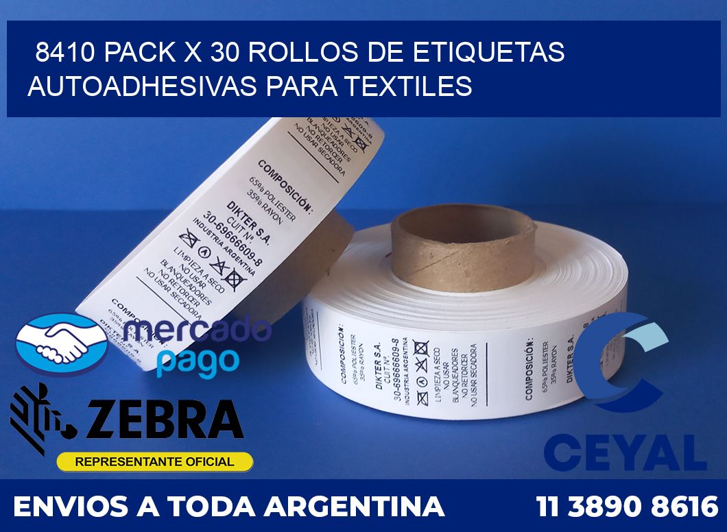8410 PACK X 30 ROLLOS DE ETIQUETAS AUTOADHESIVAS PARA TEXTILES