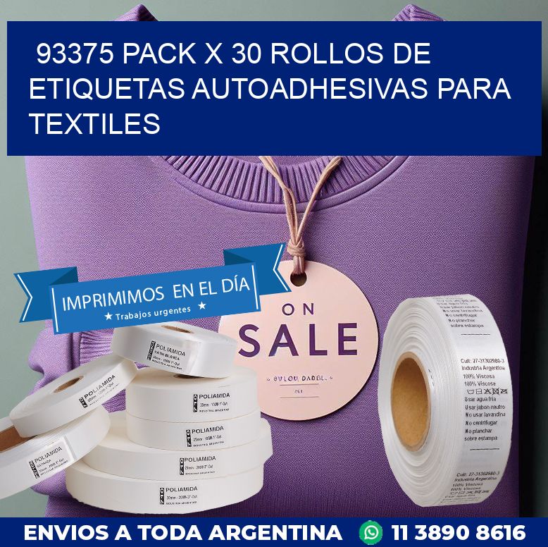 93375 PACK X 30 ROLLOS DE ETIQUETAS AUTOADHESIVAS PARA TEXTILES