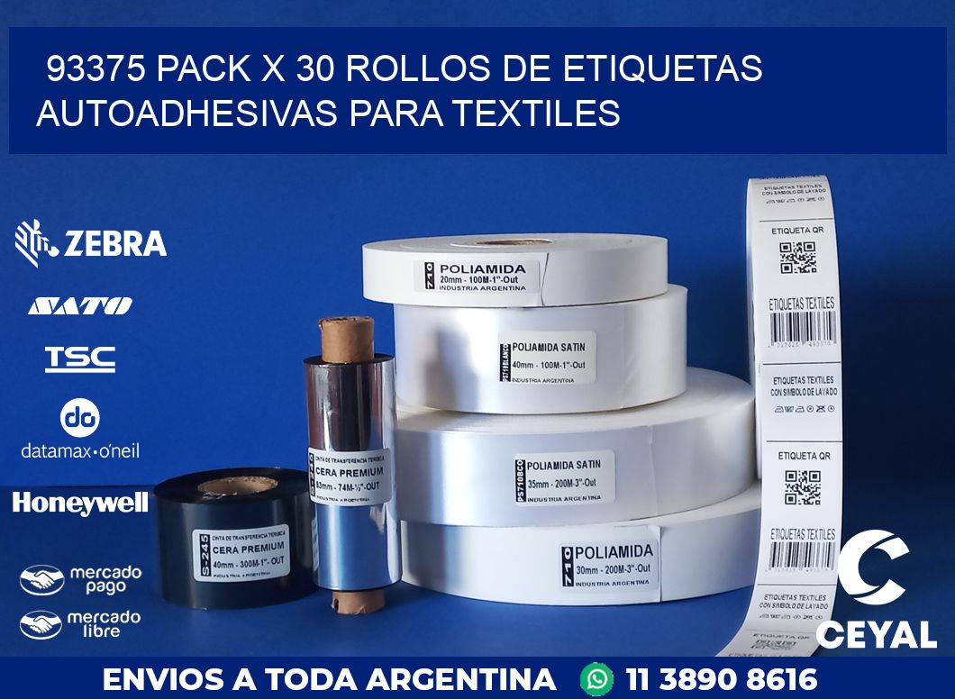 93375 PACK X 30 ROLLOS DE ETIQUETAS AUTOADHESIVAS PARA TEXTILES