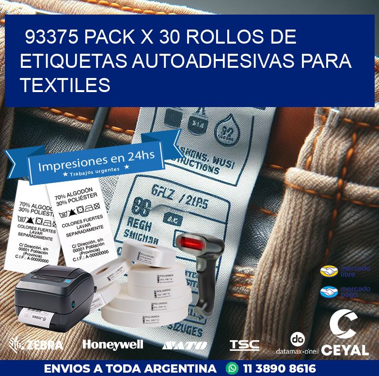 93375 PACK X 30 ROLLOS DE ETIQUETAS AUTOADHESIVAS PARA TEXTILES