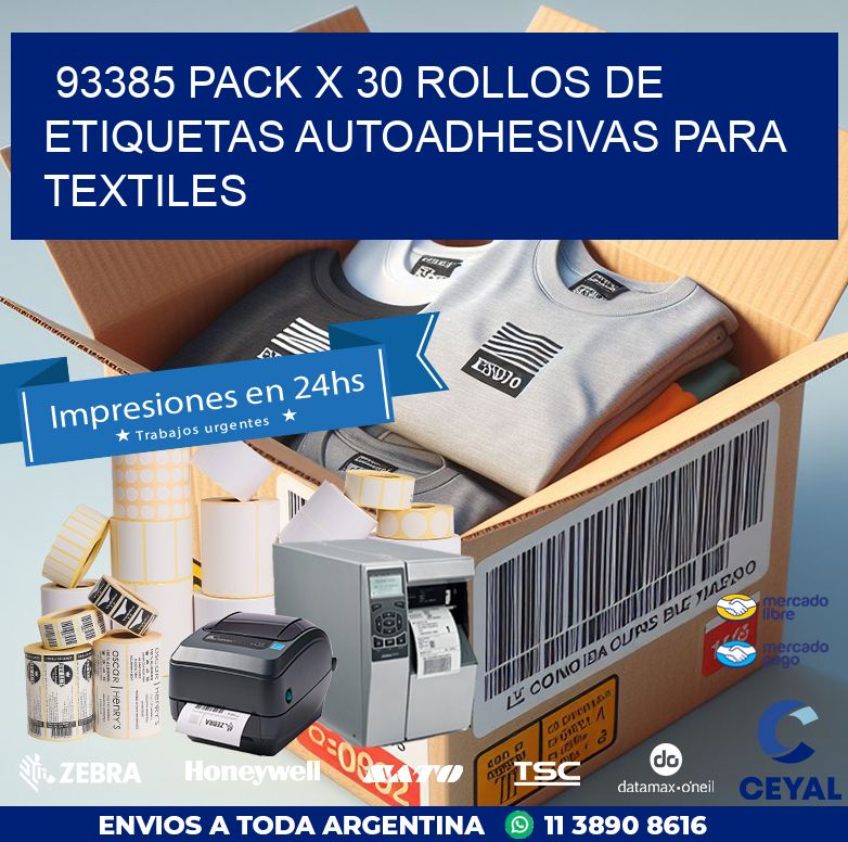 93385 PACK X 30 ROLLOS DE ETIQUETAS AUTOADHESIVAS PARA TEXTILES