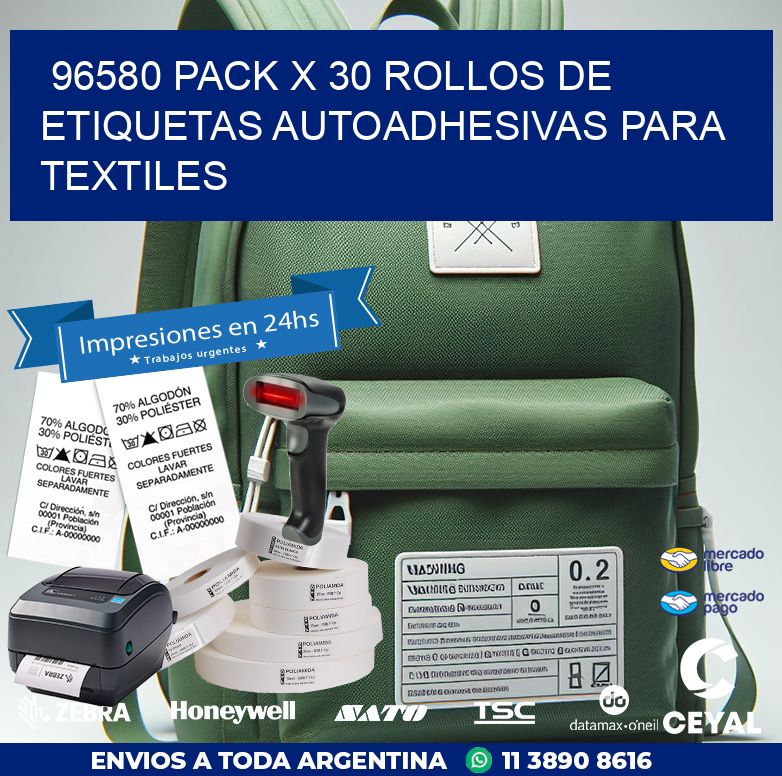 96580 PACK X 30 ROLLOS DE ETIQUETAS AUTOADHESIVAS PARA TEXTILES