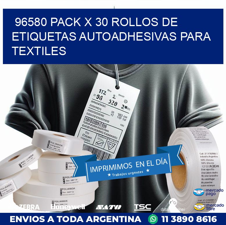 96580 PACK X 30 ROLLOS DE ETIQUETAS AUTOADHESIVAS PARA TEXTILES