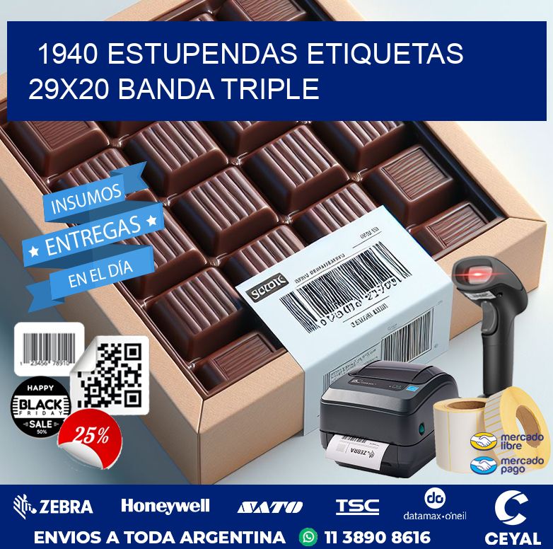 1940 ESTUPENDAS ETIQUETAS 29X20 BANDA TRIPLE