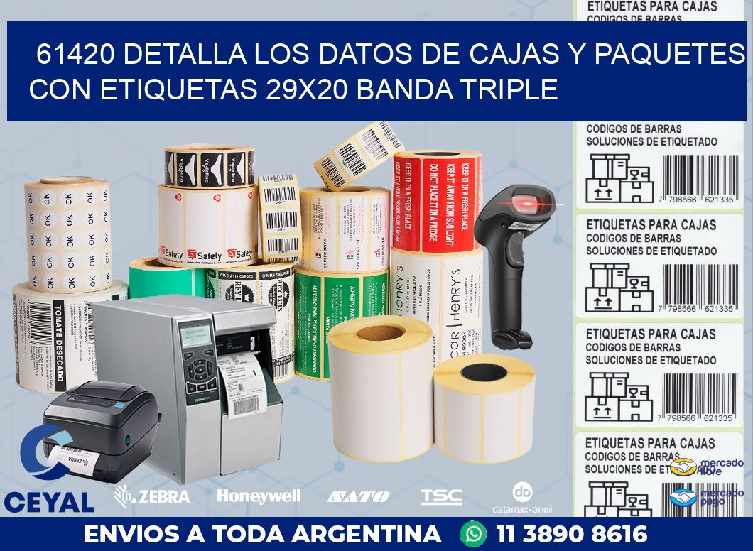 61420 DETALLA LOS DATOS DE CAJAS Y PAQUETES CON ETIQUETAS 29X20 BANDA TRIPLE