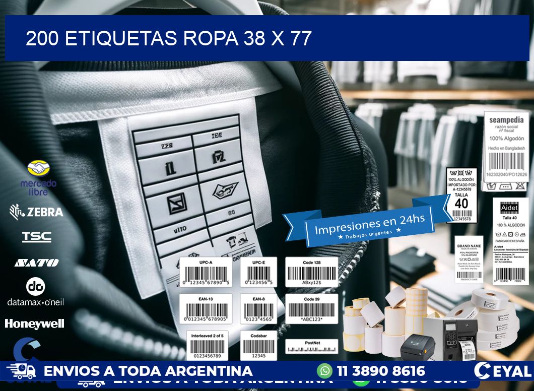 200 ETIQUETAS ROPA 38 x 77
