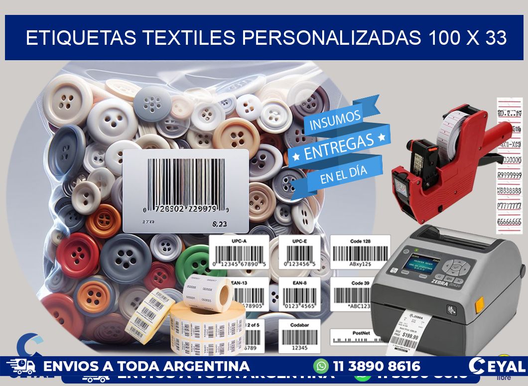 ETIQUETAS TEXTILES PERSONALIZADAS 100 x 33