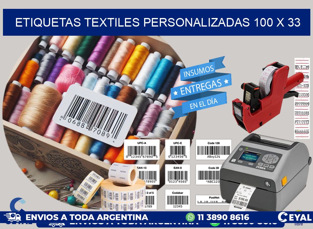 ETIQUETAS TEXTILES PERSONALIZADAS 100 x 33