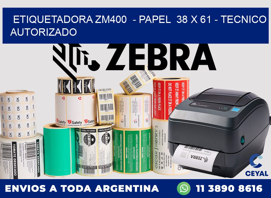 ETIQUETADORA ZM400 - PAPEL 38 x 61 - TECNICO AUTORIZADO
