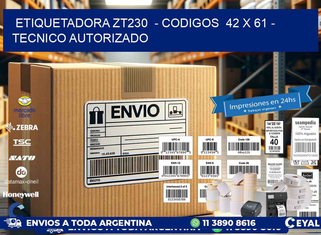 ETIQUETADORA ZT230 - CODIGOS 42 x 61 - TECNICO AUTORIZADO