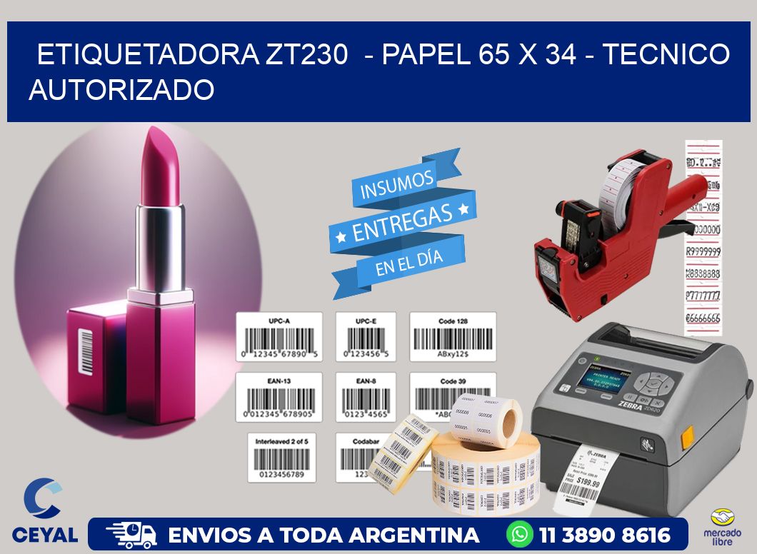 ETIQUETADORA ZT230 - PAPEL 65 x 34 - TECNICO AUTORIZADO
