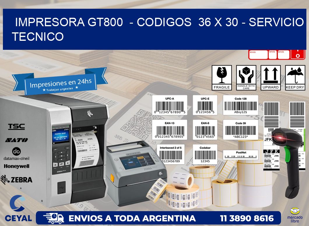 IMPRESORA GT800  - CODIGOS  36 x 30 - SERVICIO TECNICO