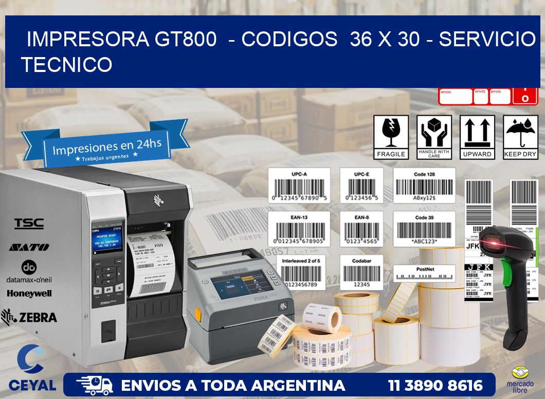 IMPRESORA GT800  - CODIGOS  36 x 30 - SERVICIO TECNICO