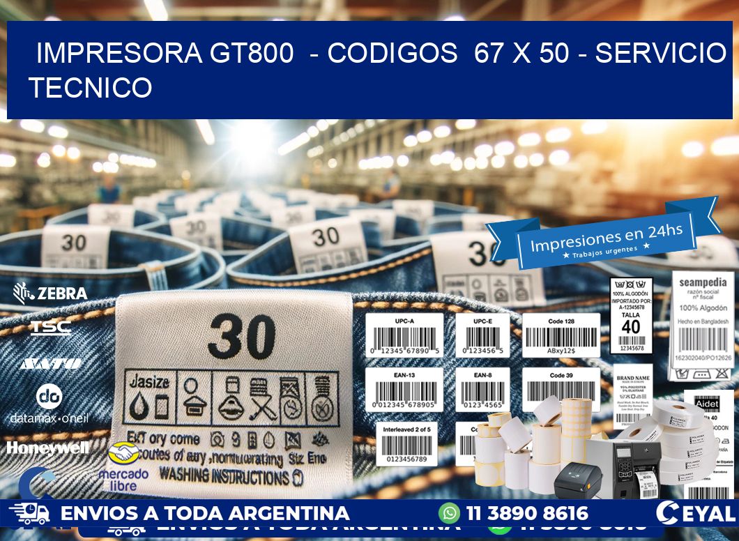 IMPRESORA GT800 - CODIGOS 67 x 50 - SERVICIO TECNICO