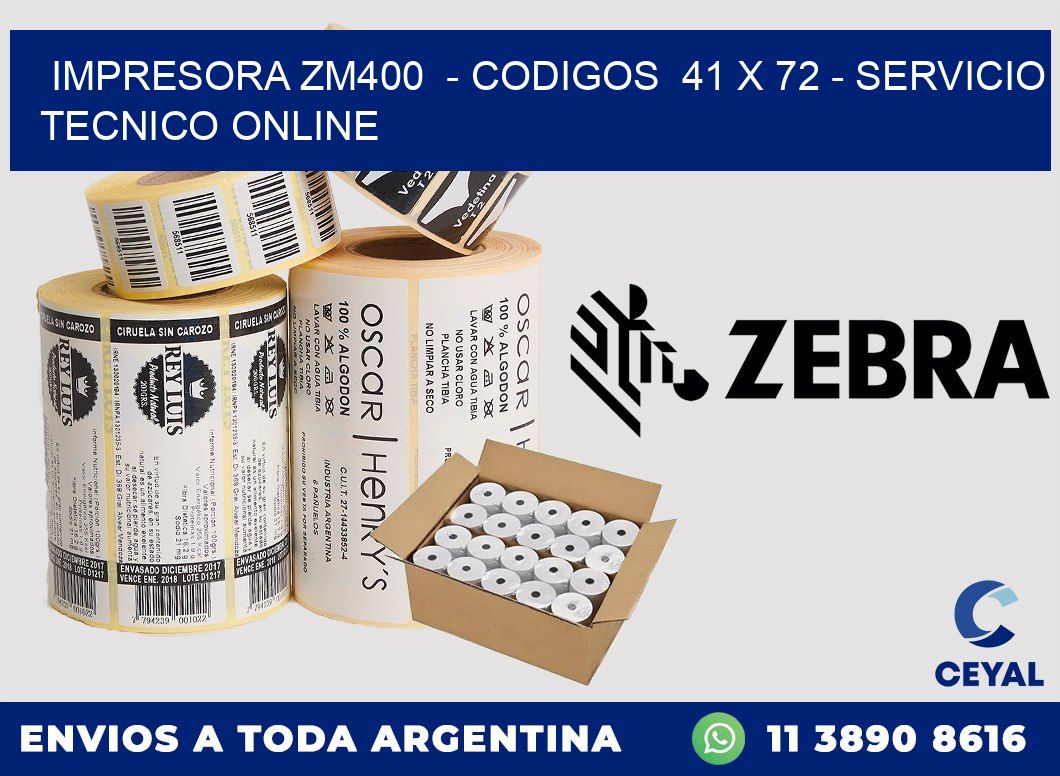 IMPRESORA ZM400  - CODIGOS  41 x 72 - SERVICIO TECNICO ONLINE
