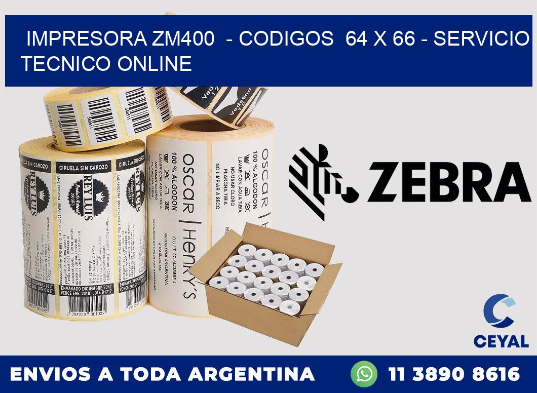 IMPRESORA ZM400 - CODIGOS 64 x 66 - SERVICIO TECNICO ONLINE