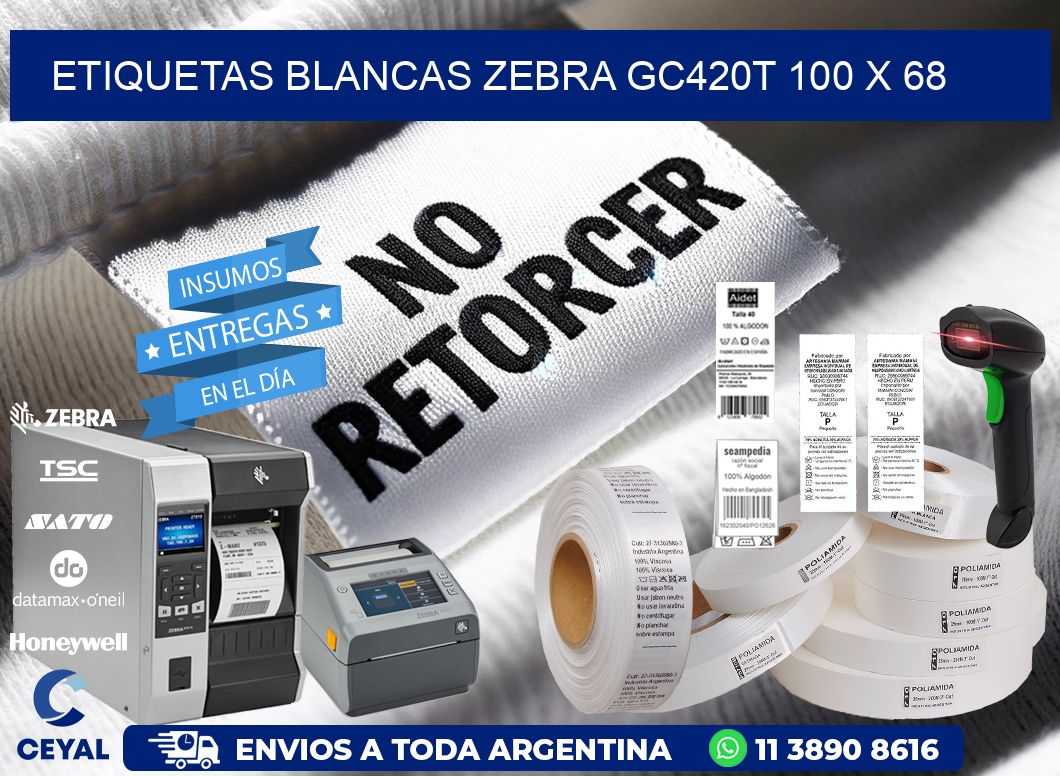 ETIQUETAS BLANCAS ZEBRA GC420T 100 x 68