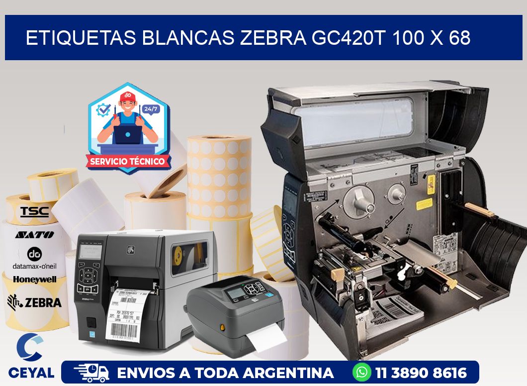 ETIQUETAS BLANCAS ZEBRA GC420T 100 x 68