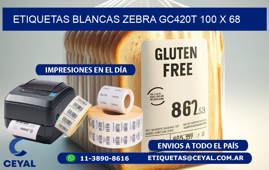 ETIQUETAS BLANCAS ZEBRA GC420T 100 x 68