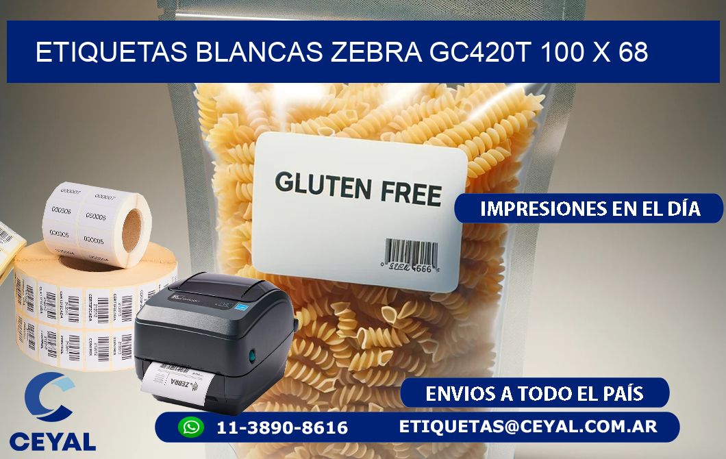 ETIQUETAS BLANCAS ZEBRA GC420T 100 x 68