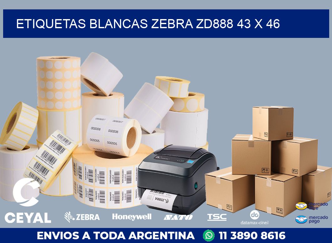 ETIQUETAS BLANCAS ZEBRA ZD888 43 x 46
