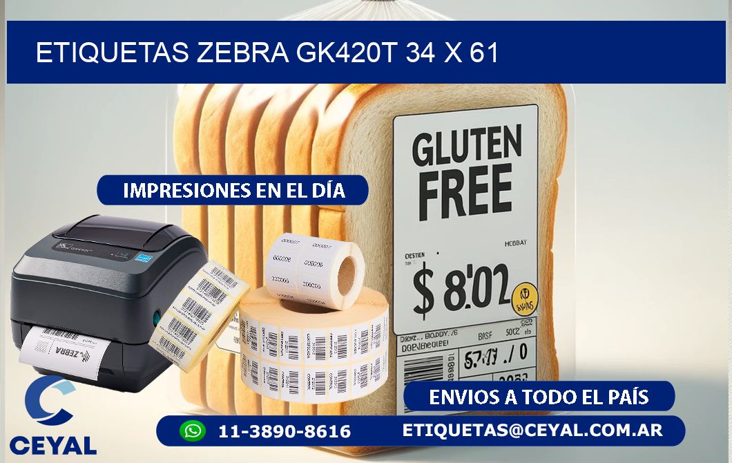 ETIQUETAS Zebra GK420T 34 x 61