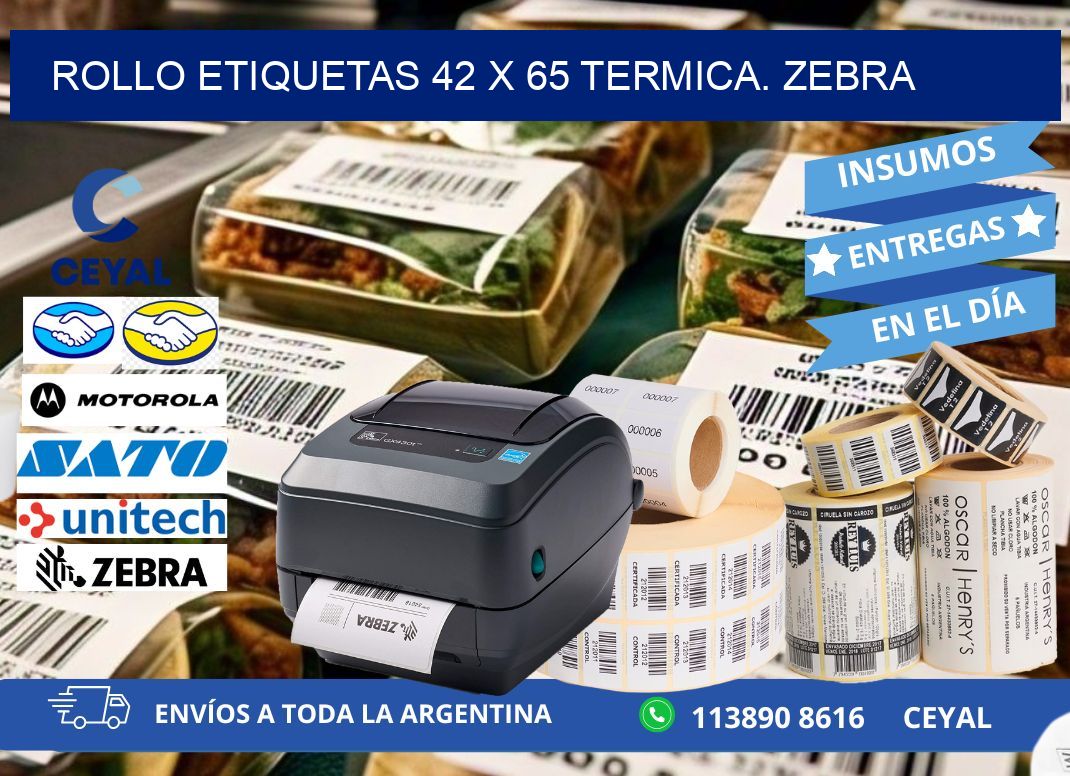 Rollo etiquetas 42 x 65 termica. zebra