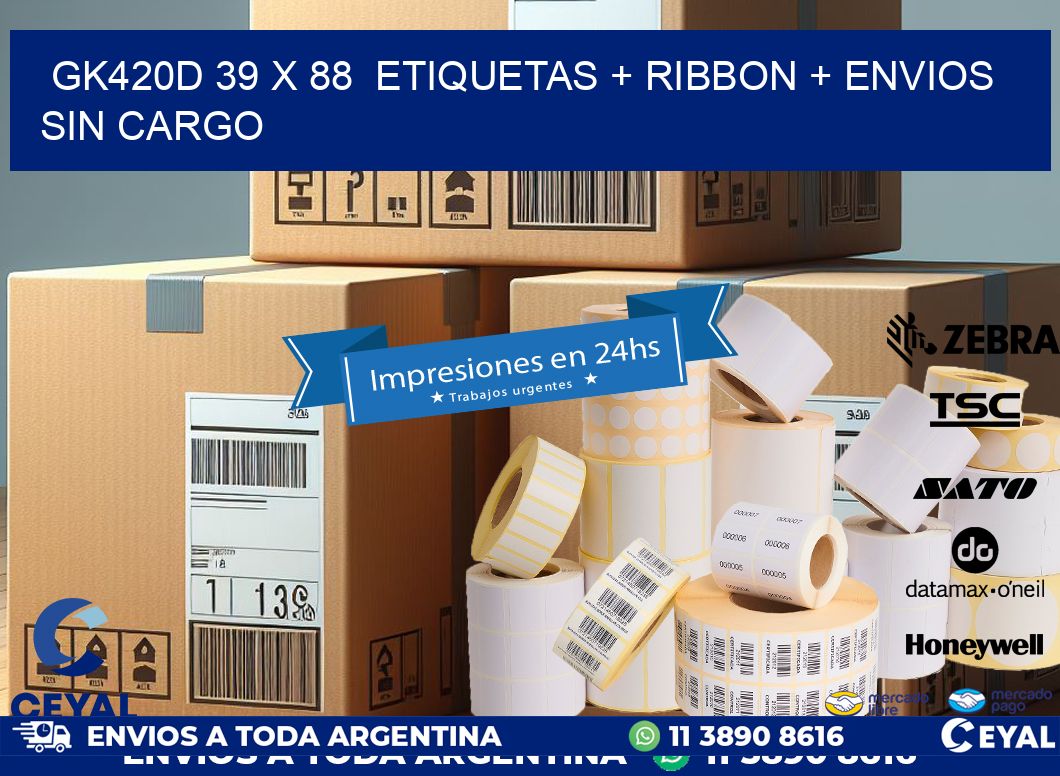GK420D 39 x 88 etiquetas + ribbon + envios sin cargo
