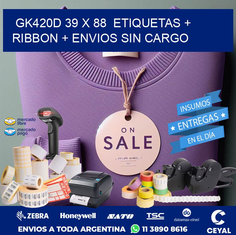 GK420D 39 x 88 etiquetas + ribbon + envios sin cargo