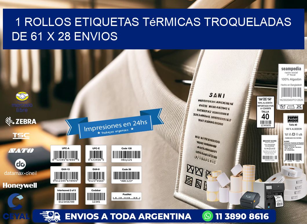 1 Rollos Etiquetas Térmicas Troqueladas De 61 x 28 ENVIOS
