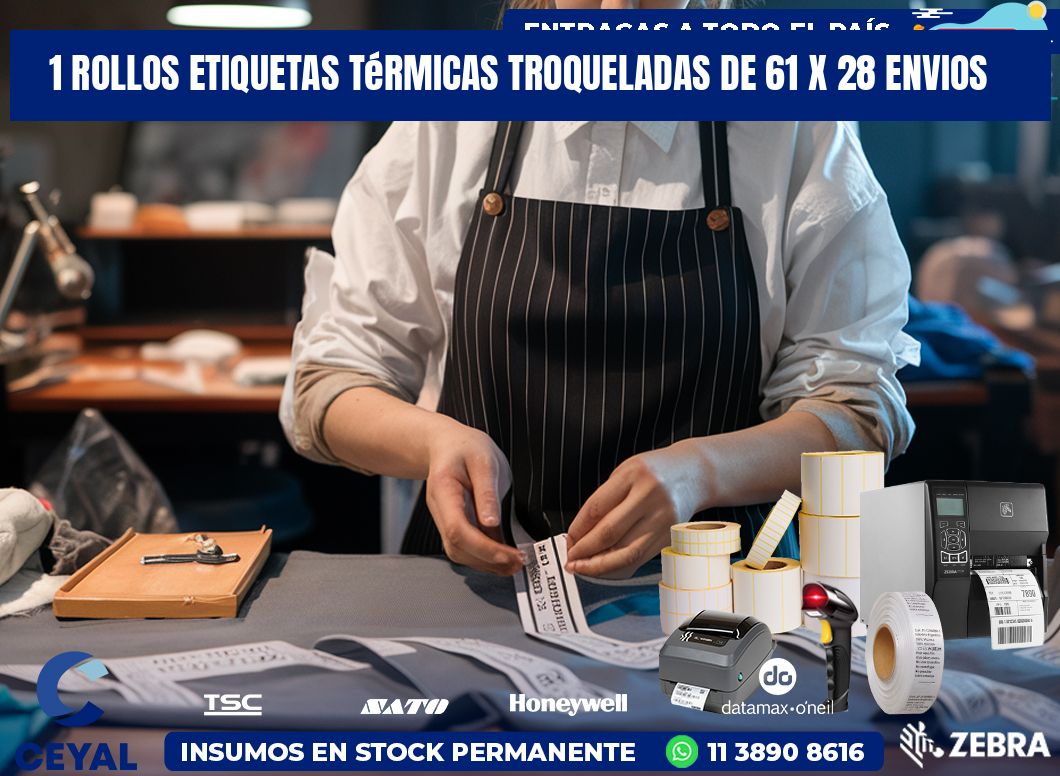 1 Rollos Etiquetas Térmicas Troqueladas De 61 x 28 ENVIOS