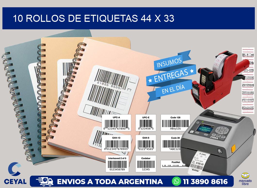 10 ROLLOS DE ETIQUETAS 44 x 33