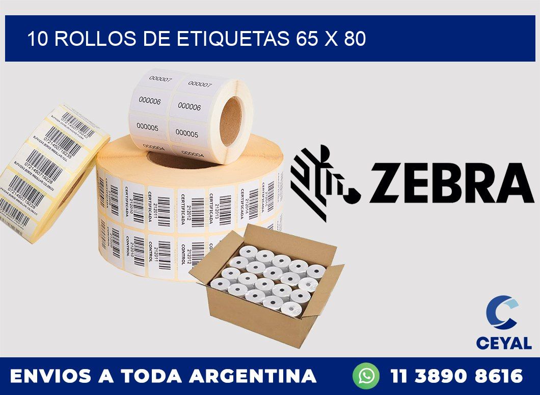 10 ROLLOS DE ETIQUETAS 65 x 80