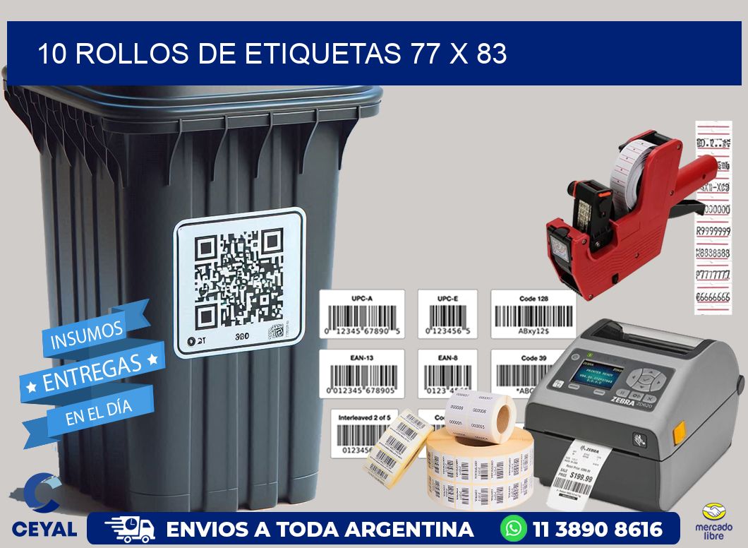 10 ROLLOS DE ETIQUETAS 77 x 83