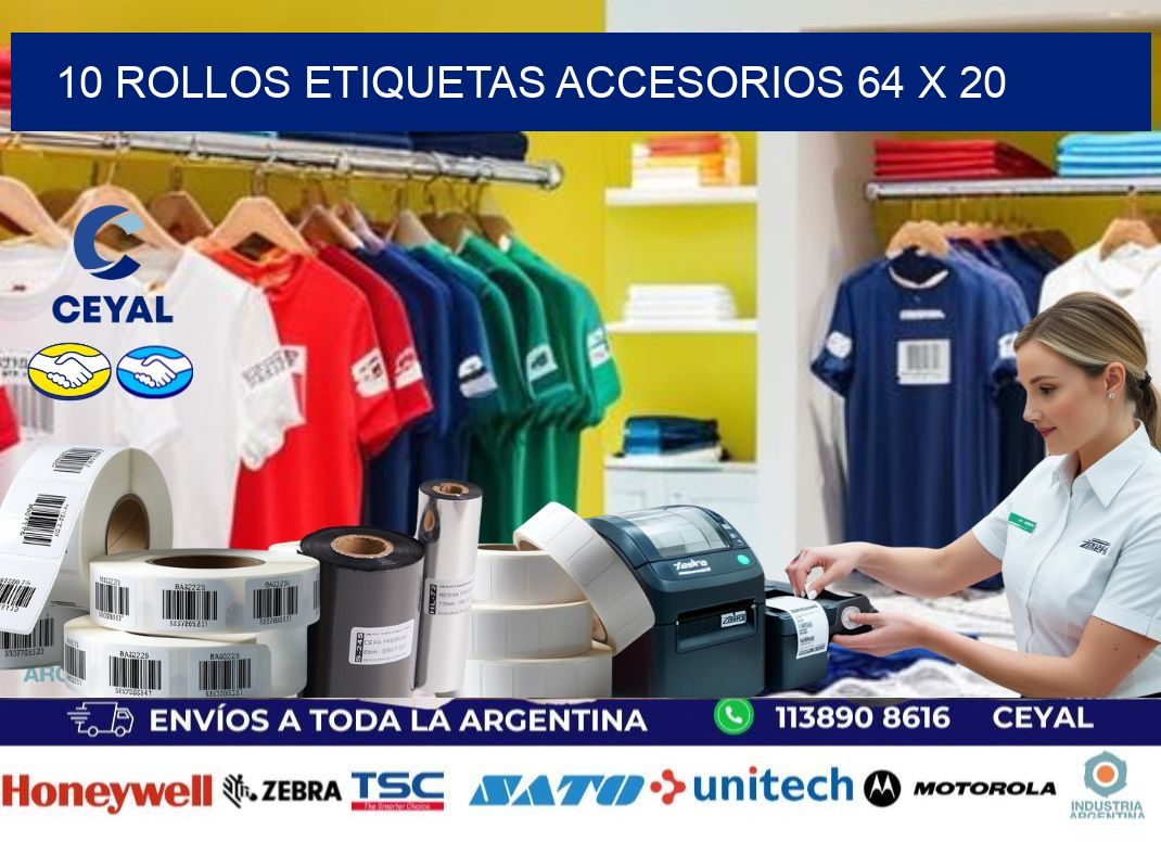 10 ROLLOS ETIQUETAS ACCESORIOS 64 x 20