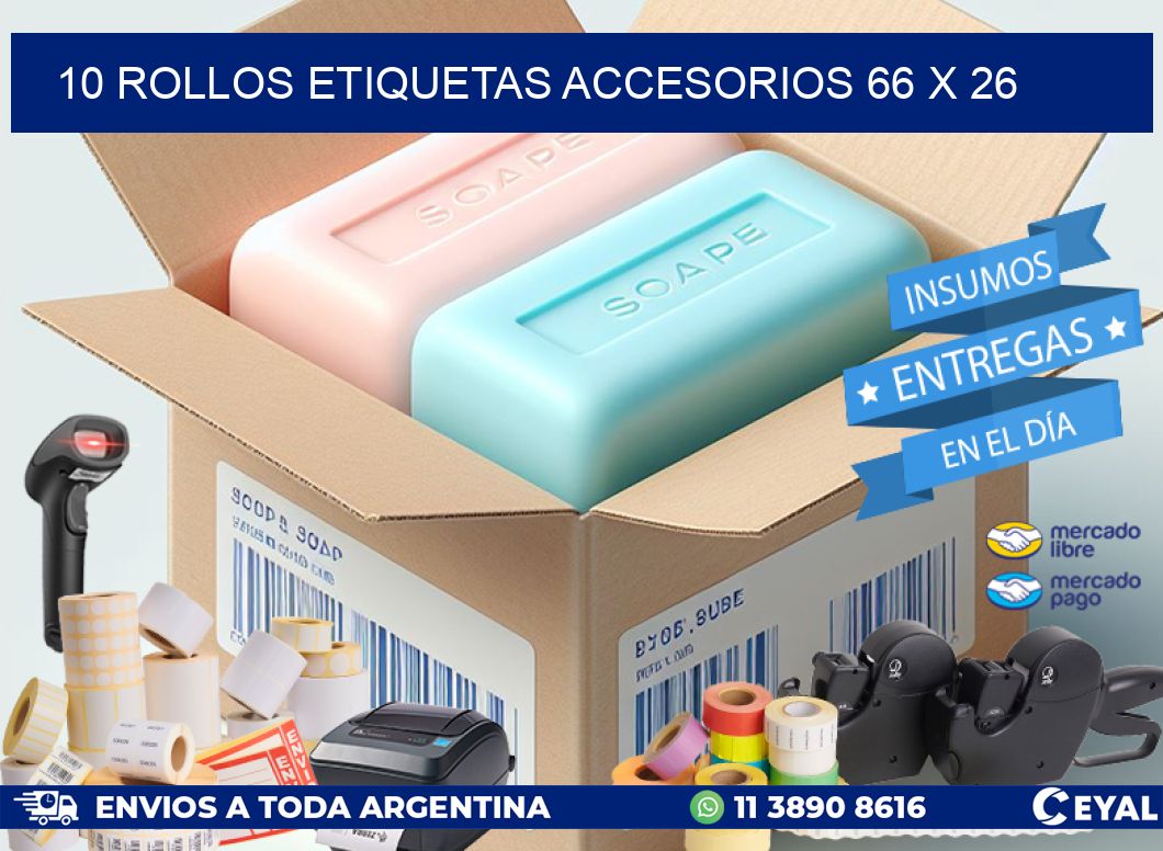 10 ROLLOS ETIQUETAS ACCESORIOS 66 x 26