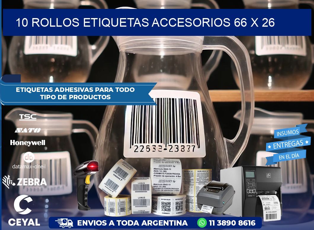 10 ROLLOS ETIQUETAS ACCESORIOS 66 x 26