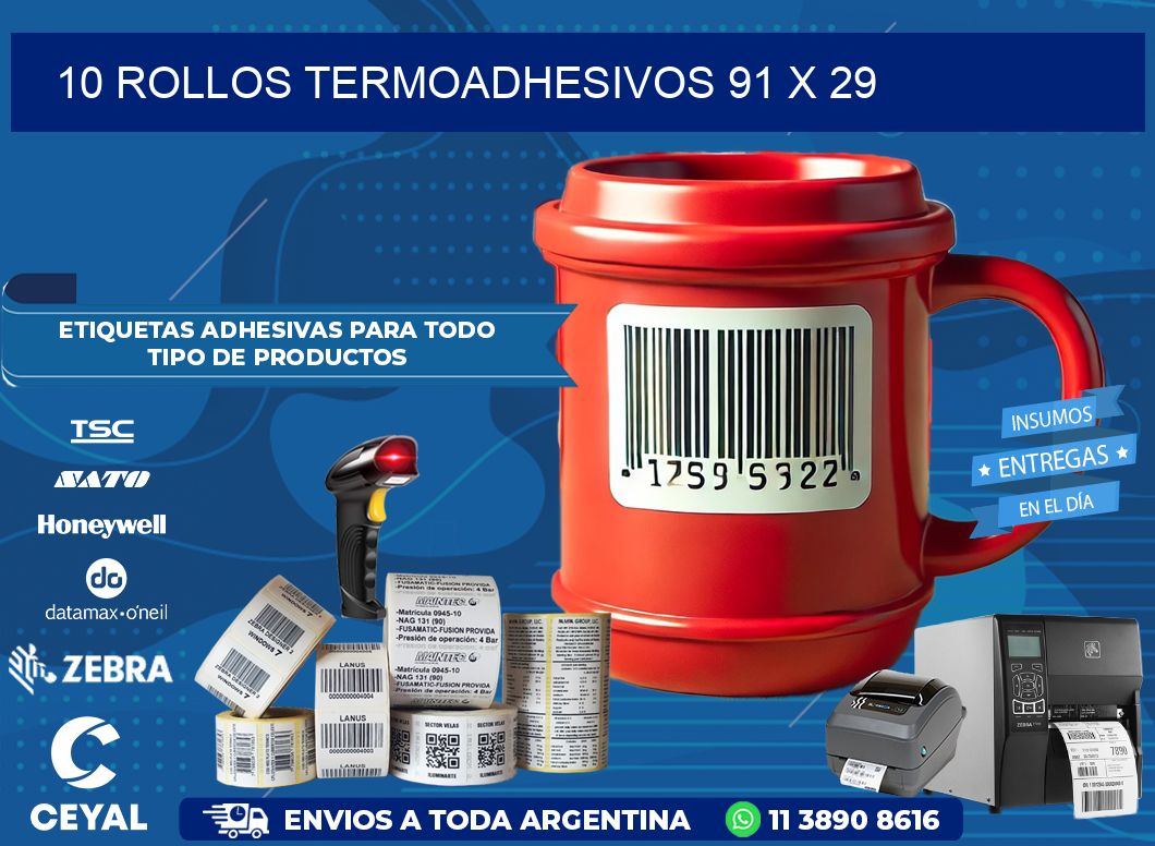 10 ROLLOS TERMOADHESIVOS 91 x 29