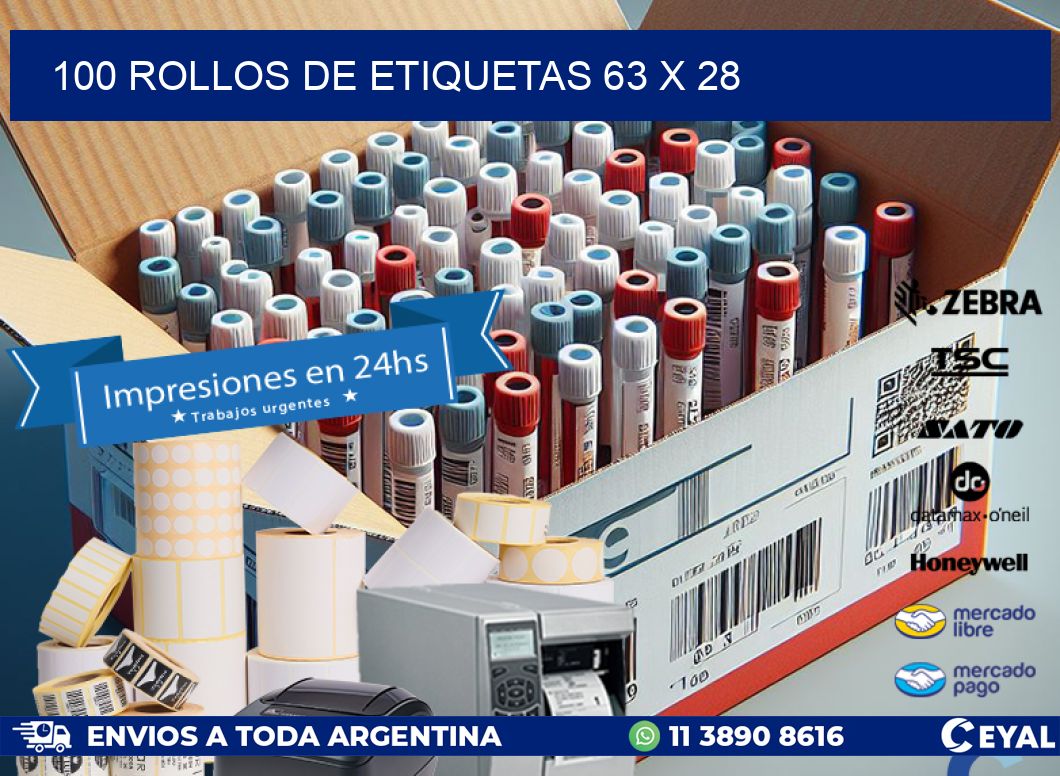 100 ROLLOS DE ETIQUETAS 63 x 28